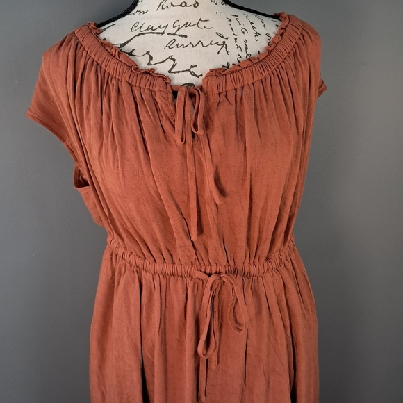 Torrid Tie Front Slit Maxi Dress Crosshatch Woven Orange Rust Size 00 M/L - Picture 3 of 12